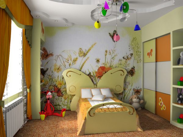 кровать бабочка в интерьере детской комнаты