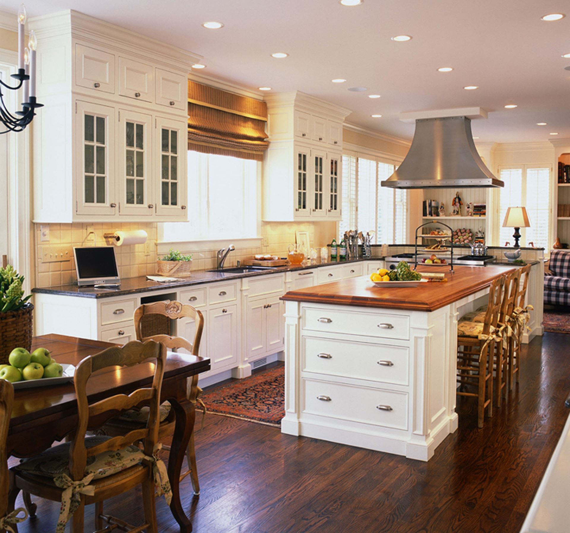 cute design ideas of traditional kitchen with rectangle shape white kitchen island and brown kitchen island top also 1